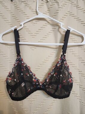 sofia by sofia vergara Black Sheer Floral Embroidered Bralette